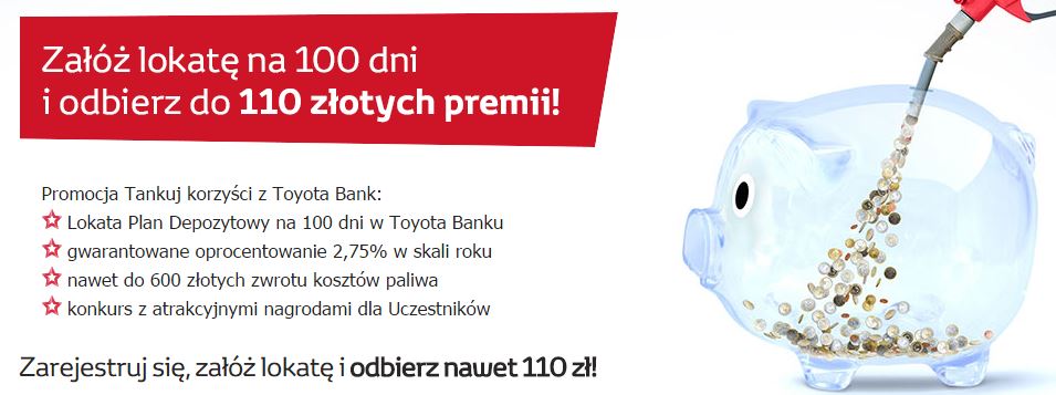 Toyota Bank 2,75% na lokacie i 110 zł premii