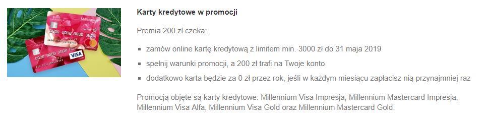 Millennium Karta premia 200 zł