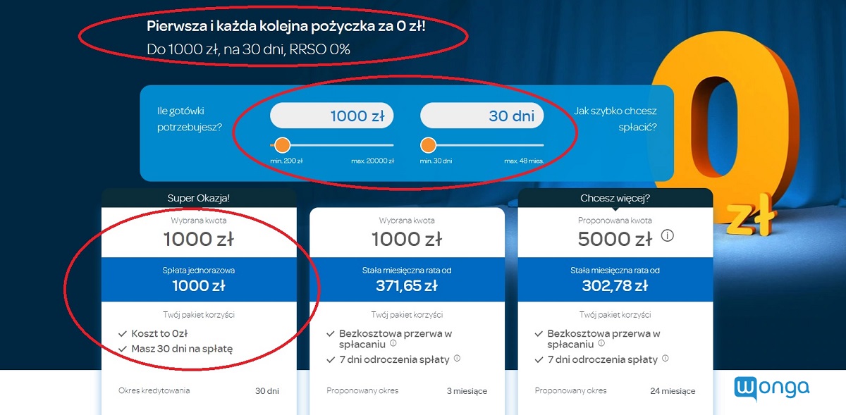 Promocja Wonga do 1000 zł na 30 dni z RRSO 0%