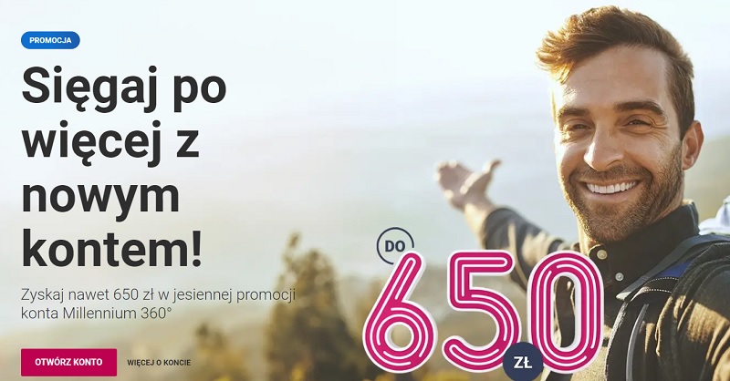 650 zł w promocji konta Millennium 360° ⚡(i 6,25% dla oszczędności)