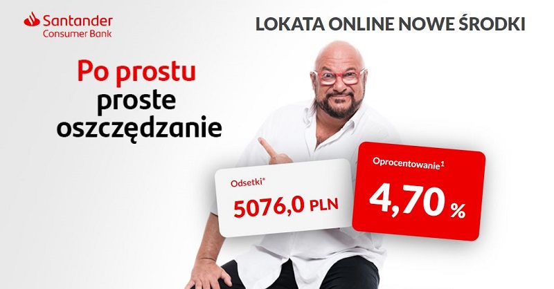 ⚡Lokata na NOWE ŚRODKI Santander Consumer Bank (bez konta) - 4,7% do 400 tys. zł - oprocentowanie i opinie