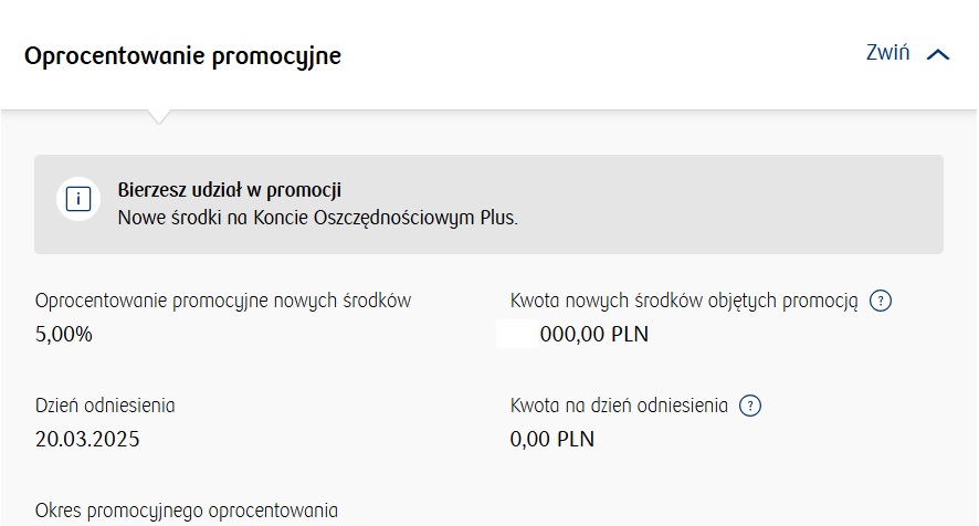 Bierzesz udział w promocji Nowe środki na Koncie Oszczędnościowym Plus.