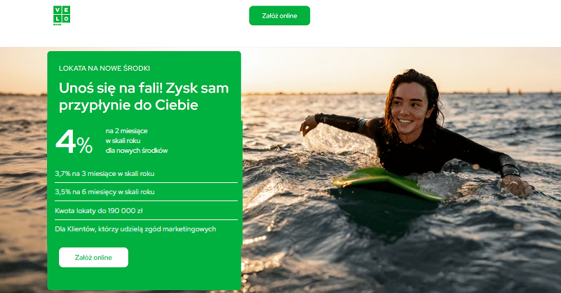 Velo lokata na nowe środki oprocentowanie 4%